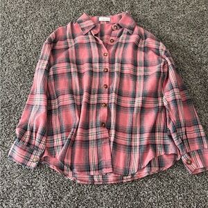 Women’s Pink Plaid Button-Down Shirt